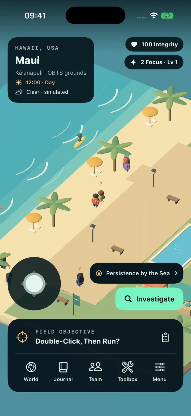 Explore a miniature beach in Maui, with palm trees, surfers, and a new case to investigate.